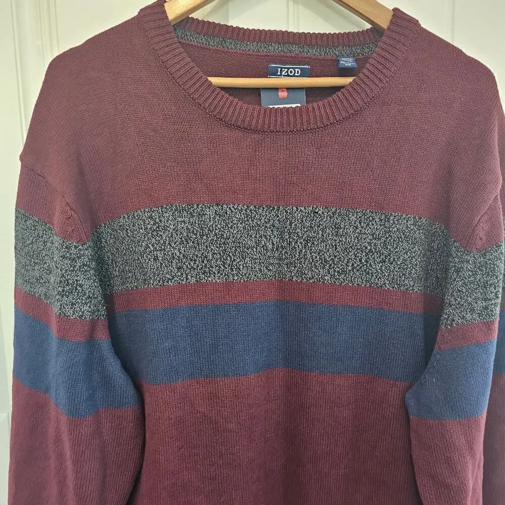 Izod Sweater Mens Size XXL Knit Burgundy Pullover Cotton Soft Natural Stretch